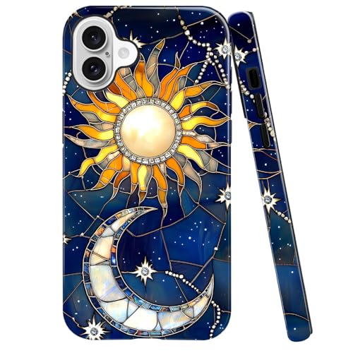 DAIZAG Schutzhülle kompatibel mit iPhone 16, glänzend, langlebig, stoßfest, für Mädchen und Frauen, Buntglas, blaue Sterne und Mond DAIZAG Schutzhülle kompatibel mit iPhone 16, glänzend, langlebig, stoßfest, für Mädchen und Frauen, Buntglas, blaue Sterne und Mond von DAIZAG