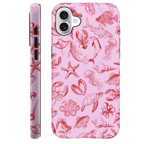 DAIZAG Schutzhülle kompatibel mit iPhone 16, strapazierfähiger Stoßschutz für Mädchen und Damen, Oktopus, Quallen, Schildkröte, Muschel von DAIZAG