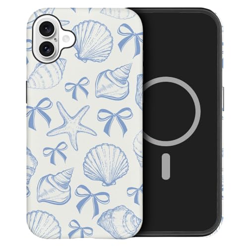 DAIZAG Schutzhülle kompatibel mit iPhone 16 Plus, [kompatibel mit MagSafe], stoßfeste Schutzhülle für Mädchen und Frauen, blaue Muschelschleife von DAIZAG