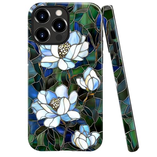 DAIZAG Schutzhülle kompatibel mit iPhone 16 Pro Max, glänzend, langlebig, Stoßschutz, für Mädchen und Damen, Buntglas, grüne Lotusblüte von DAIZAG