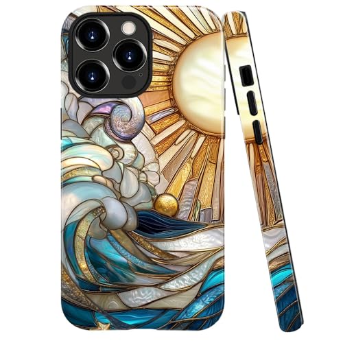 DAIZAG Schutzhülle kompatibel mit iPhone 16 Pro Max, glänzend, langlebig, Stoßschutz, für Mädchen und Frauen, Meeressonnenwellen, Blau von DAIZAG