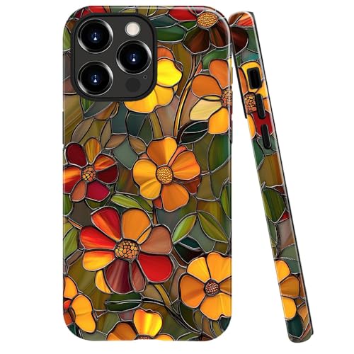 DAIZAG Schutzhülle kompatibel mit iPhone 16 Pro Max, glänzend, langlebig, stoßfest, für Mädchen und Frauen, Buntglas, bunte Blumen von DAIZAG