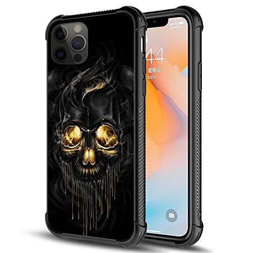 DAIZAG Schutzhülle für iPhone 12/12 Pro, Rundumschutz, stoßfest, kratzfest, TPU-Hülle, für Mann und Frau, goldfarbener schwarzer Totenkopf von DAIZAG