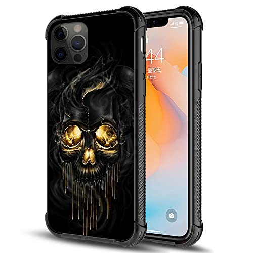 iPhone 12 Hülle, Gold Schwarz Totenkopf iPhone 12 Pro Hüllen für Mann Frau, Rundumschutz Stoßfest Kratzer Hülle Apple Cover von DAIZAG