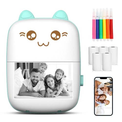 DAJASD Mini Drucker, Tragbarer Mini Fotodrucker für Smartphone, Thermodrucker Taschendrucker mit 5 Thermopapier 5 Druckerpapier 5 Stifte, Etikettendrucker für Lernnotizen Bild von DAJASD