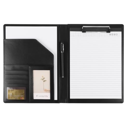 DAJAVE Klemmbretter A4, Aktenmappe aus PU-Leder, Klemmbrettmapp A4 Mit Deckel, Mappe A4 Schreibmappe Klemmbrettmappe Stiftehalter mit Dokumentenfächern,Klappdeckel,Stiftehalter und Magnetverschluss von DAJAVE