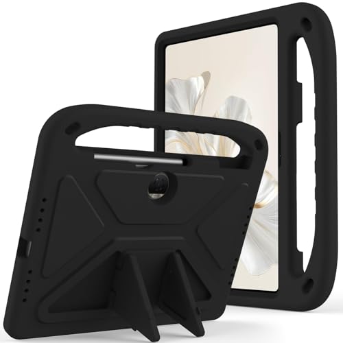 Kompatibel mit Honor Pad 9 (12,1 Zoll) Kinder-Schutzhülle mit Ständer, niedliches Design, leicht, EVA, stoßfest, Ständer, Schutzhülle, Schultergurt, Griff, Schwarz von DAJIETOU