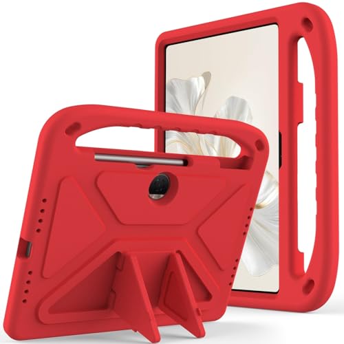 Kompatibel mit Honor Pad 9 (12,1 Zoll) Kinder-Schutzhülle mit Ständer, niedliches Design, leicht, EVA, stoßfest, mit Ständer, Schultergurt, Griff, Rot von DAJIETOU
