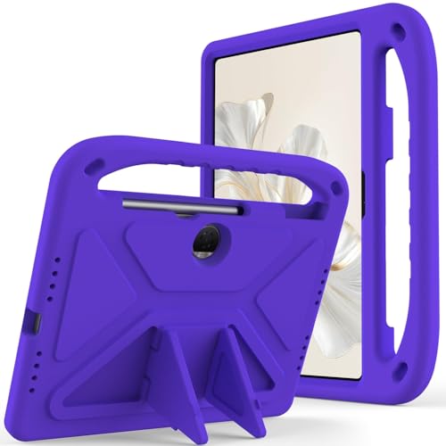 Kompatibel mit Honor Pad 9 (12,1 Zoll) Kinder-Schutzhülle mit Ständer, niedliches Design, leicht, EVA, stoßfest, mit Ständer, Schultergurt, Griff, Violett von DAJIETOU