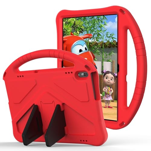 Kompatibel mit Lenovo Tab M10 HD TB-X505F TB-X505L Kinderschutzhülle mit Ständer, niedliches Design, leicht, stoßfest, mit Ständer, [Schultergurt] [Griff] (rot) von DAJIETOU