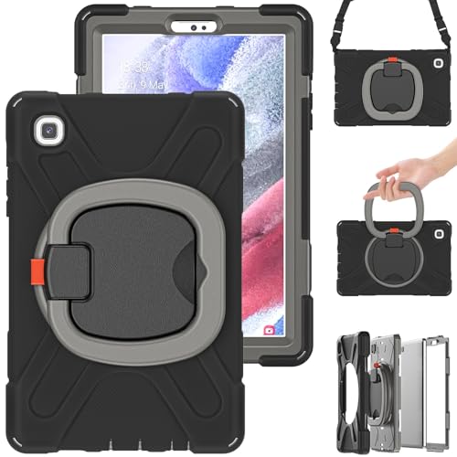 Kompatibel mit Samsung Galaxy Tab A7 Lite 22,1 cm (8,7 Zoll) 2021 T220/T225N/T225C/T227U, 360 Grad drehbarer Multifunktions-Griff und Schultergurt, stabile Schutzhülle (Schwarzgrau) von DAJIETOU