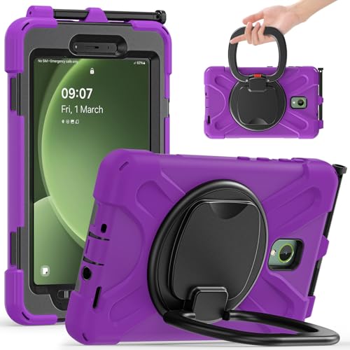 Kompatibel mit Samsung Galaxy Tab Active 5 20,3 cm (8 Zoll) SM-X300, 360 Grad drehbarer Multifunktions-Griff Ständer + Schultergurt, stabile Schutzhülle (lila) von DAJIETOU