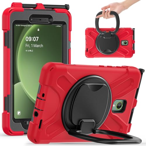 Kompatibel mit Samsung Galaxy Tab Active 5 8 Zoll SM-X300, 360 Grad drehbarer Multifunktions-Griff Ständer + Schultergurt, stabile Schutzhülle (rot) von DAJIETOU