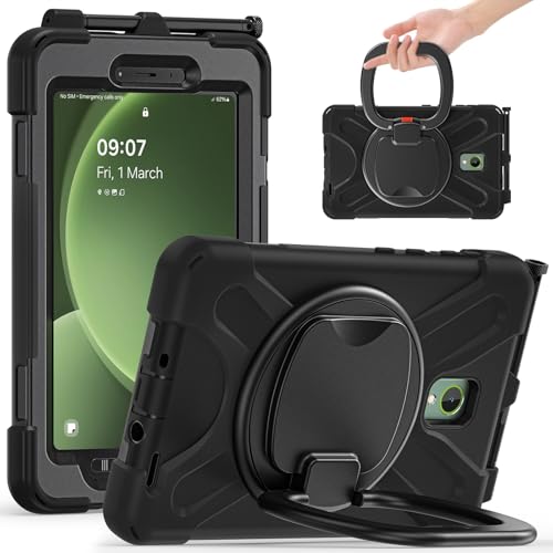 Kompatibel mit Samsung Galaxy Tab Active 5 8 Zoll SM-X300, 360 Grad drehbarer Multifunktions-Griff Ständer + Schultergurt, stabile Schutzhülle (schwarz) von DAJIETOU