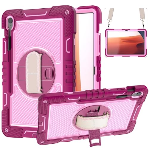 Kompatibel mit Samsung Galaxy Tab S10 FE+/S10 FE Plus 13 Zoll 2025 Stoßfeste Schutzhülle 360 Grad drehbare Halterung Case (Rose Red) von DAJIETOU