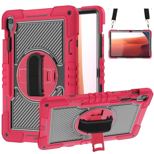 Kompatibel mit Samsung Galaxy Tab S10 FE+/S10 FE Plus 13 Zoll 2025 Stoßfeste Schutzhülle 360 Grad drehbare Halterung Case (Rot + Schwarz) von DAJIETOU