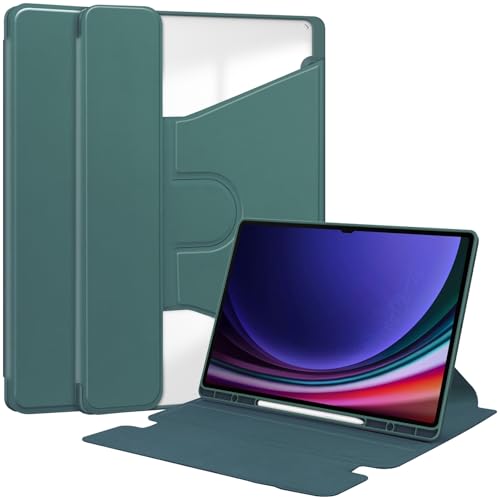 Kompatibel mit Samsung Galaxy Tab S8 Ultra 37,1 cm (14,6 Zoll) (SM-X900/X906), 360 Grad drehbarer Ständer, Folio-Klapphülle mit Stifthalter, Grün von DAJIETOU