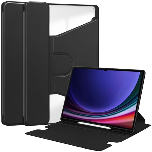 Kompatibel mit Samsung Galaxy Tab S8 Ultra 37,1 cm (14,6 Zoll) (SM-X900/X906), um 360 Grad drehbarer Ständer, Folio-Klapphülle mit Stifthalter, Schwarz von DAJIETOU