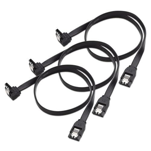 DAJING 3er-Pack 90 Grad rechtwinklige SATA III 6,0 Gbit/s Kabel (SATA-Kabel, Festplattenkabel, SATA-Kabel, SATA-Stromkabel, SATA-Kabel, SSD) – Schwarz von DAJING