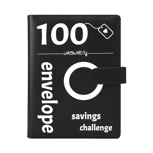 100 Envelope Challenge Binder, Umschläge Challenge Binder, Lustiger Budgetordner zum Sparen von €5,050 mit Geldumschlägen, Spar Challenge für Budget Planer (Schwarz) von DAKLUNAR