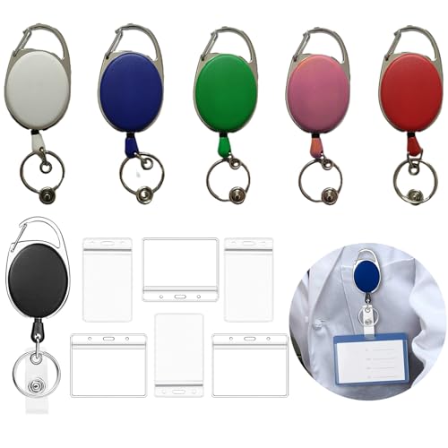 12 Stück Schlüsselanhänger Ausziehbar Set, Einziehbarer Schlüsselanhänger, Schlüsselband Ausziehbar mit Kartenhalter, Schlüsselrolle, Einziehbarer Ausweishalter für Schlüsselband, Ausweis, Keyring von DALAETUS