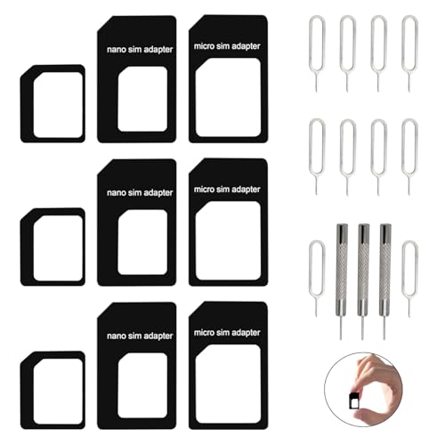DALAETUS 16 Stück 4 in 1 Nano SIM Karten Adapter mit SIM Karte Nadel Set, Nano zu Micro, Nano zu Standard, Micro zu Standard Adapter, SIM Auswurfstift und SIM Karten Entferner für Mobiltelefone von DALAETUS