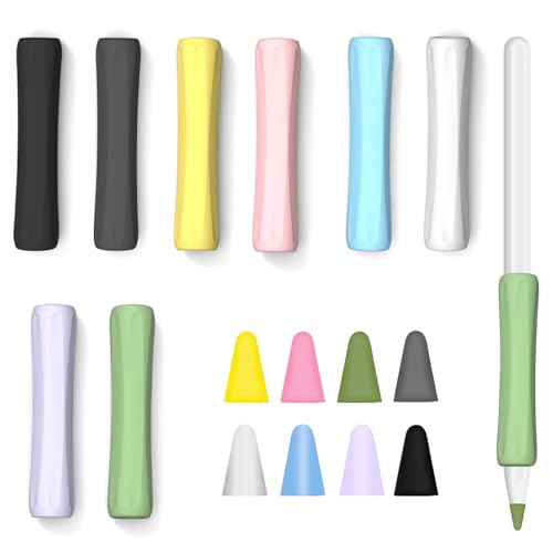 16 Stück Silikon Griff Set für Apple Pencil mit Stiftspitzen-Schützer, Schutzhülle Zubehör Kompatibel mit Apple Pencil 1.und 2.Generation,Ergonomisches Design Griff Schutzhülle (8 Farben) von DALAETUS