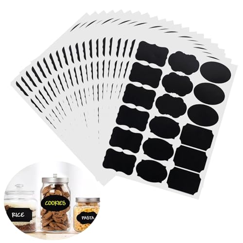 360 Stück Schwarz Etiketten Selbstklebend Set, Wasserdicht Tafeletiketten, Aabwischbar Tafelaufkleber für Marmeladengla, Glasflaschen, Küche Gewürzgläser, Marmeladen, Flaschen von DALAETUS