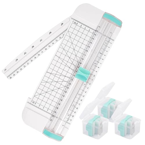 4 Stück Tragbares Papierschneider-Set, Minzgrüner Papierschneidemaschine mit Ersatzklingen, Papier Cutter mit Automatischem Sicherheitsschutz, Seitenlineal für Bastelpapier, Etiketten, Karton, Fotos von DALAETUS