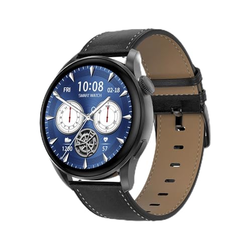 DAM DT3 Smartwatch mit Benachrichtigungen, geteiltem Display, Multisport-Modi und Herzfrequenz-Monitor, inklusive Leder- und Silikonarmbändern, 4,5 x 1,2 x 5 cm, Farbe: Schwarz, Normal von DAM