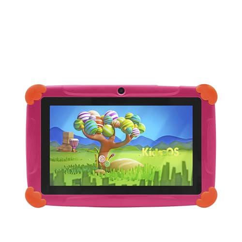 DAM Tablet für Kinder K77 WiFi, Betriebssystem Android 7, 17,8 cm (7 Zoll) Display, 1024 x 600 Pixel, MTK Quad Core 1 GB RAM + 8 GB, Dual-Kamera, Farbe: Rosa von DAM