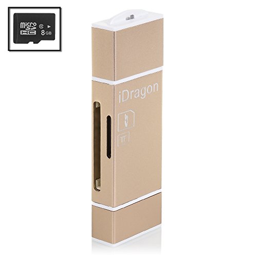 DAM iDragon Micro SD und SD Kartenleser für iOS - Android + Micro SD Class 4 8GB Gold von DAM
