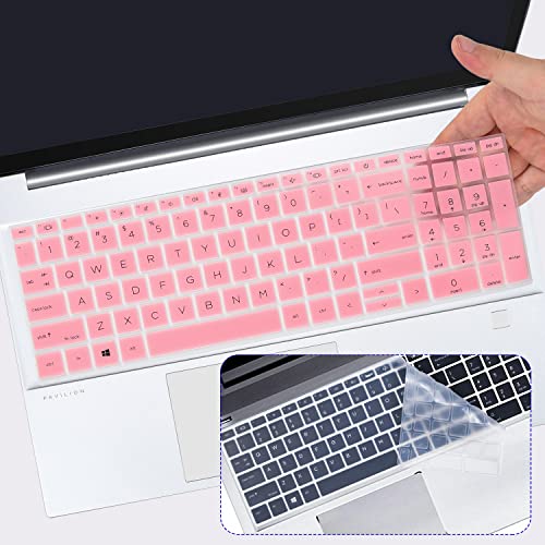 2xTastatur-Schutzhülle für HP ProBook 450 G8 G9 15.6 Zoll Notebook, ProBook 455 G8 G9, HP ZBook Power G8 G9 15.6 Zoll Tastatur-Skin (nicht passend für ProBook 450) 455 6 50 G6 G7), Rosa + Transparent von DAMMOMKO