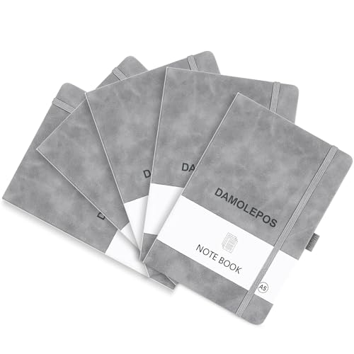 DAMOLEPOS Hochwertiges Notizbuch A5 liniert aus PU Leder, Softcover, 192 Linierte Seiten, Integriertes Lesezeichen, Stifthalter, 20.5 x 14 cm, Din A5 Format (Grau) von DAMOLEPOS