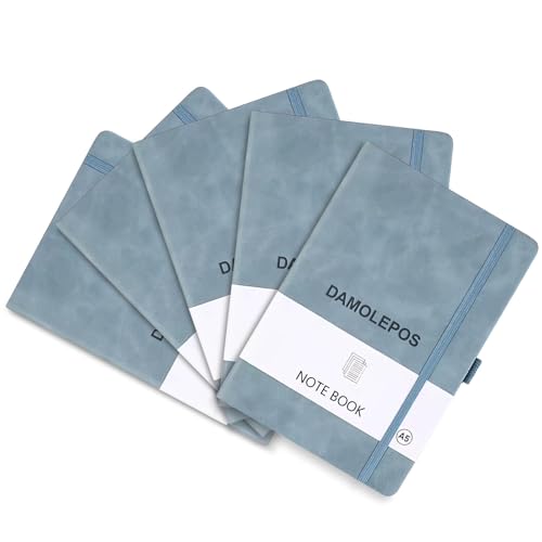 DAMOLEPOS Hochwertiges Notizbuch A5 liniert aus PU Leder, Softcover, 192 Linierte Seiten, Integriertes Lesezeichen, Stifthalter, 20.5 x 14 cm, Din A5 Format (Hellblau) von DAMOLEPOS