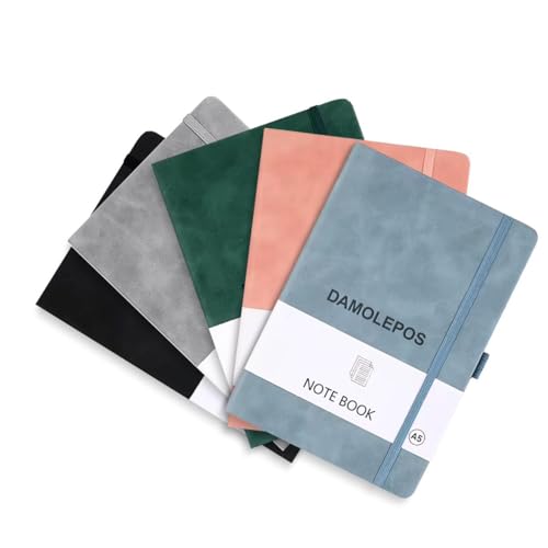 DAMOLEPOS Hochwertiges Notizbuch A5 liniert aus PU Leder, Softcover, 192 Linierte Seiten, Integriertes Lesezeichen, Stifthalter, 20.5 x 14 cm, Din A5 Format (Fünf Farben) von DAMOLEPOS