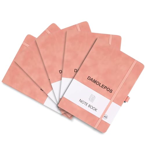 DAMOLEPOS Hochwertiges Notizbuch A5 liniert aus PU Leder, Softcover, 192 Linierte Seiten, Integriertes Lesezeichen, Stifthalter, 20.5 x 14 cm, Din A5 Format (Rosa) von DAMOLEPOS