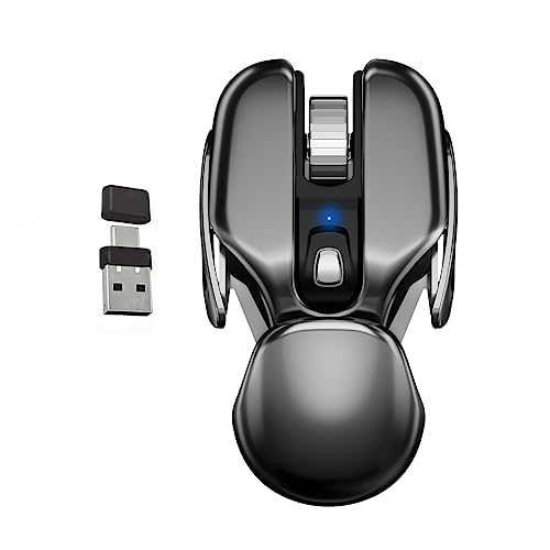 DANCESOUL Kabellose Maus im einzigartigen Look mit USB- & Typ-C-Empfänger 2-in-1, wiederaufladbar, bequem, tragbar für Laptop und alle Geräte mit USB-Port Typ C, Metallgrau. von DANCESOUL