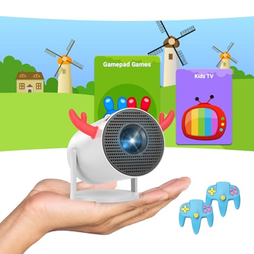 Mini Beamer 4K 1080P Unterstützt,Android OS 11 mit Kinder APP Eingebaut WiFi Bluetooth,DANCIEYA Smart Tragbarer Projektor Automatische Trapezkorrektur Retro-Gamecontroller für Kinderzimmer (300Pro) von DANCIEYA
