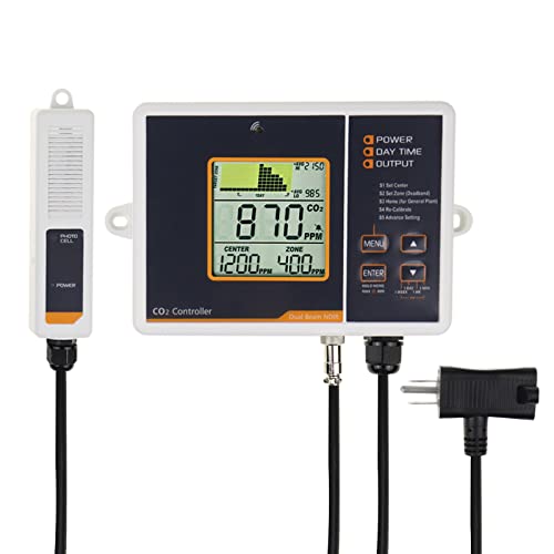 Hochpräziser CO2-Regler für den Tag- und Nachtbetrieb im Gewächshaus. Kohlendioxid-Monitor mit Dual-Beam-NDIR-Sensor, reguliert den CO2-Gehalt für optimales Pflanzenwachstum und optimale Erträge von DANOPLUS