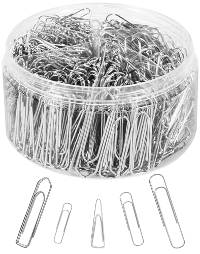 DANRONG Büroklammern, verschiedene Größen, 580 Stück, Büroklammern, klein, mittel und groß (2,8 cm, 3 cm, 3,3 cm und 5,1 cm), Büroklammern für Büro, Schule, Heimbedarf (Silber) von DANRONG