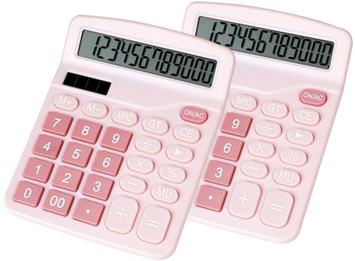 DANRONG Niedlicher rosa Tischrechner mit großen Tasten, Dual-Stromquelle, Solar und Akku, großes LCD-Display, 2 Stück Tischrechner, perfekt für grundlegende Bürolehrer, Studenten (Rosa) von DANRONG