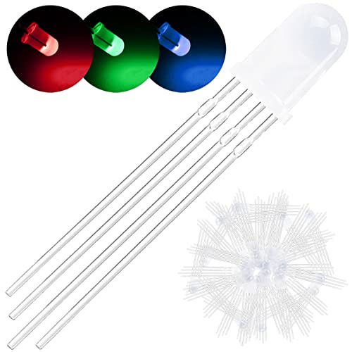 DAOKAI 100Pack 5mm LED Light Emitting Diode Common Anode DC 3V 20mA RGB Tri-Color (Rot/Grün/Blau) 4Pin Mattiert Diffused Round LED Buld Lamps Electronics Components for Arduino von DAOKAI