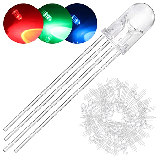 DAOKAI 100Pack 5mm LED Light Emitting Diode Common Cathode DC 3V 20mA RGB Tri-Color (Red/Green/Blau) 4Pin Clear Transparent Round LED Buld Lamps Electronics Components for Arduino von DAOKAI