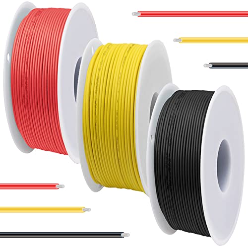 DAOKAI 24-Gauge-Silikondraht 600 V 24 AWG-Litze, verzinnte, beschichtete Kupferdrähte, 3 Farben (schwarz, rot, gelb), je 7 m/23 Fuß, Elektrokabel, Anschlussdraht-Kit für 3D-Drucker, Modellauto von DAOKAI