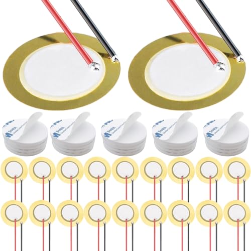 DAOKAI 27mm Akustisch Tonabnehmer, Piezo-Tonabnehmer mit 3.93-Zoll-Kabeln, Piezo-Verstärker-Scheiben, Mikrofon-Trommel-Trigger,mit selbstklebendem Schaumstoff-Aufkleber, 20 Stück von DAOKAI