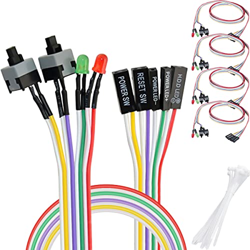DAOKAI 4 in 1 PC Reset Schalter Kable,Aus/Ein/Reset/HDD-Schalter,HDD Motherboards LED Kabel Licht-Draht-Kit ATX-Netzteil, HDD-Schalterkabel, 27 Zoll(5 Stück) von DAOKAI