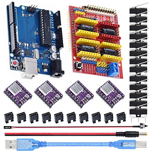 DAOKAI CNC Shield V3.0 CNC Erweiterungsplatine 3D Drucker Kit mit Entwicklungsplatine, DRV8825 Schrittmotortreibermodul, Überbrückungskappe, Druckerkabel, Gleichstromkabel, Endschalter, Netzschalter von DAOKAI