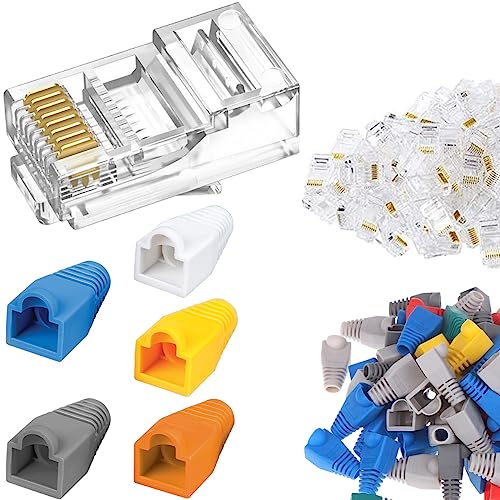 DAOKAI Cat6 RJ45 Stecker, RJ45 CAT6 Pass-Through-Anschlüsse, Enden Ethernet vergoldeter Netzwerk-Endstecker, UTP Ethernet-Kabel Crimp-Steckverbinder mit Endabdeckungen - 60 Set von DAOKAI