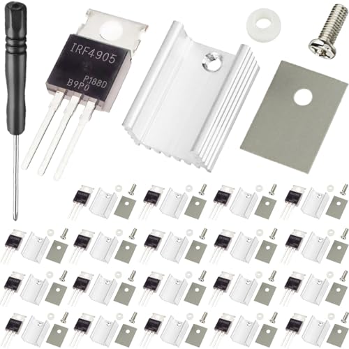 DAOKAI IRF4905 Mosfet-Transistor P-Kanal 74 A 55 V IRF4905PBF Inline-MOSFET-Transistor TO-220AB mit Aluminium-Kühlkörper-Schraubendreher-Montagesätzen, für Heimwerker (20 Stück) von DAOKAI